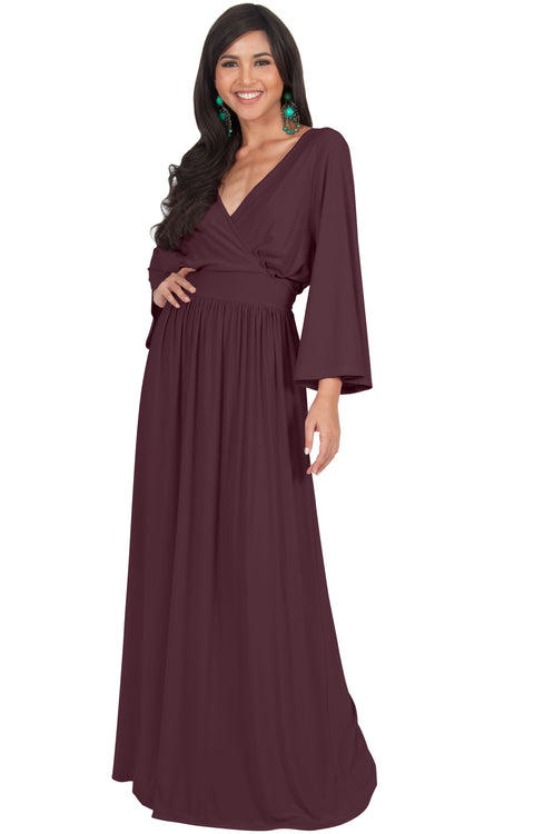 LAYLA - Long Kimono Sleeve Evening Full Floor Length Maxi Dress Gown ...