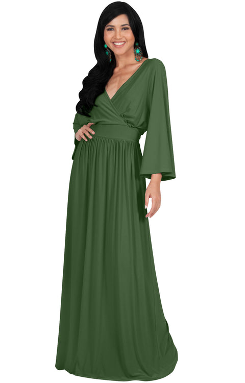 LAYLA - Long Kimono Sleeve Evening Full Floor Length Maxi Dress Gown ...