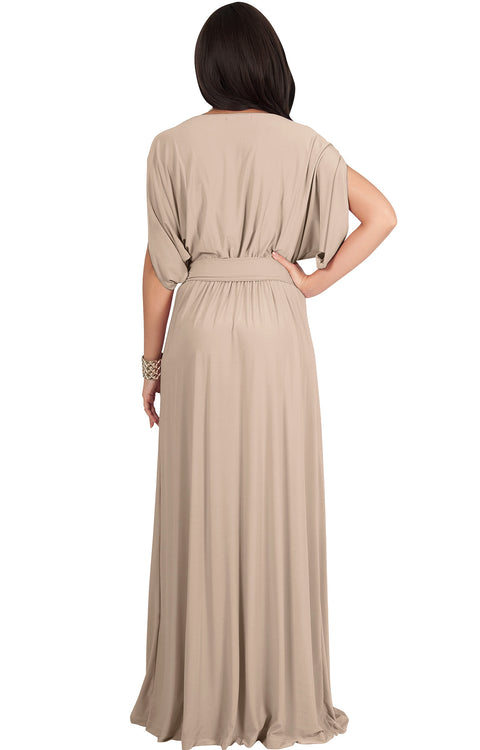 SAMANTHA - Formal Elegant Short Sleeve Flowy Belt Maxi Dress V Neck