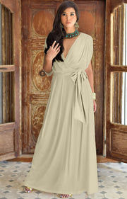 SAMANTHA - Formal Elegant Short Sleeve Flowy Belt Maxi Dress V Neck