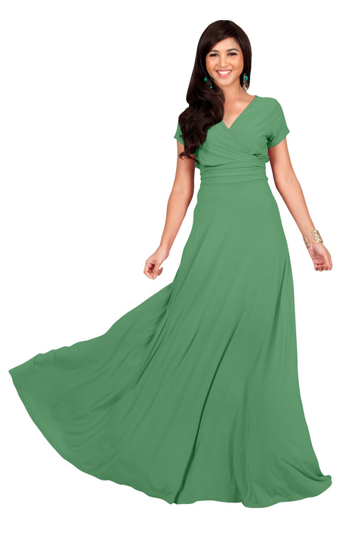JULIANA - Long Floor Length Flowy Gown Cap Sleeve Slimming Maxi Dress ...