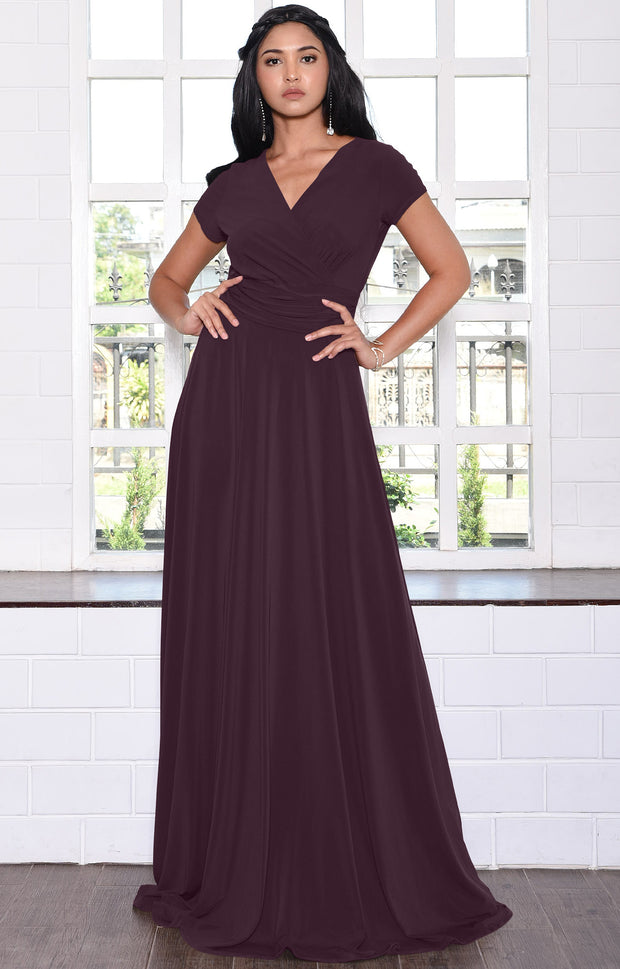 JULIANA - Long Full Floor Short Cap Sleeves Cocktail Maxi Dress Gown
