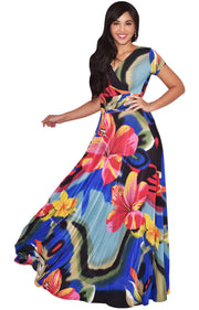 ADDISON - Womens Colorful Summer Floral Printed Long Maxi Dress Gown