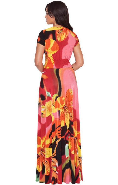 ADDISON - Womens Colorful Summer Floral Printed Long Maxi Dress Gown
