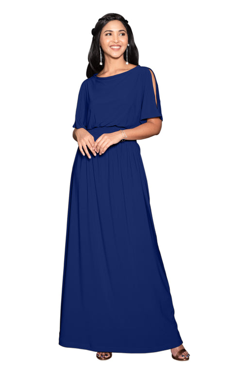 MADELYN - Short Slit Sleeve Summer Casual Long Flowy Gown Maxi Dress ...