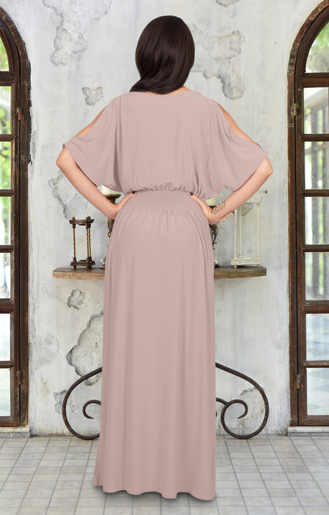 MADELYN - Short Slit Sleeve Summer Casual Long Flowy Gown Maxi Dress