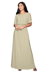 MADELYN - Short Slit Sleeve Summer Casual Long Flowy Gown Maxi Dress