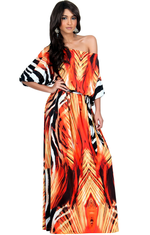 VALENTINA - Sexy One Shoulder Summer Print Boho Flowy Maxi Dress