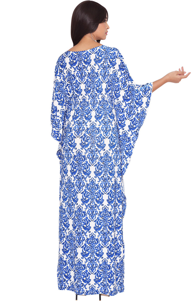 ARIANNA - Womens Damask Print 3/4 Sleeves Long Kaftan Maxi Dress Gown