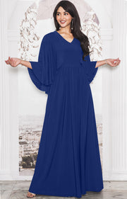 HANNAH - Elegant Batwing Cape Sleeves Cocktail Evening Maxi Dress Gown
