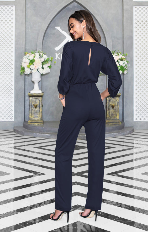 Dramatic One Bell Sleeve Jumpsuit – 96%Polyester 4% Spandex