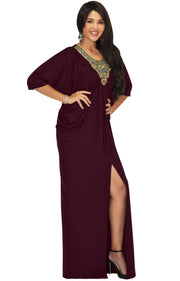 NOLA - Stylish Neck Casual Abaya Caftan High Slit Long Maxi Dress Gown