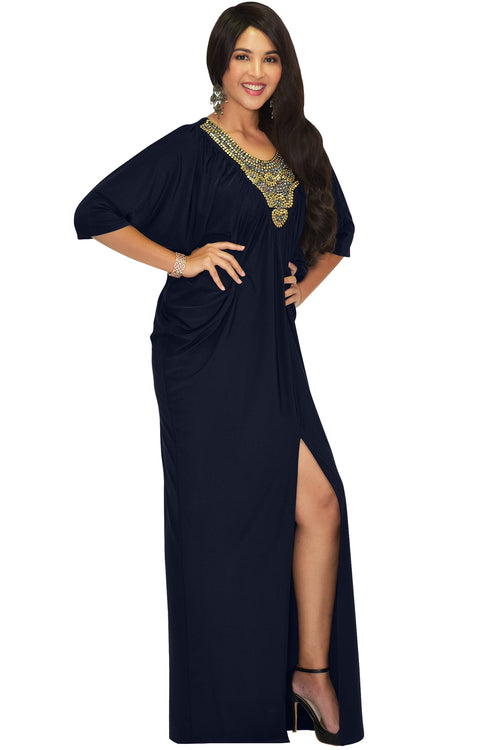 NOLA - Stylish Neck Casual Abaya Caftan High Slit Long Maxi Dress Gown