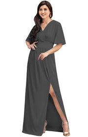 KATY - Long Sexy V-Neck Kimono Bridesmaid Short Sleeve Maxi Dress Gown