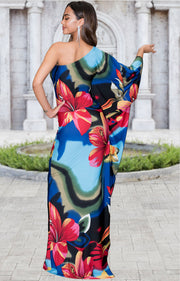 LEXI - Floral Print One Shoulder Cape Sleeve Sexy Cocktail Maxi Dress