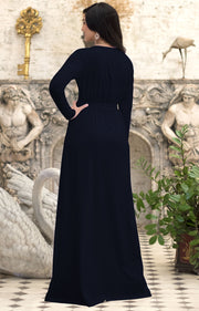ANALISE - Long Sleeve Maxi Dress Maternity Flowy Cross Over V-Neck