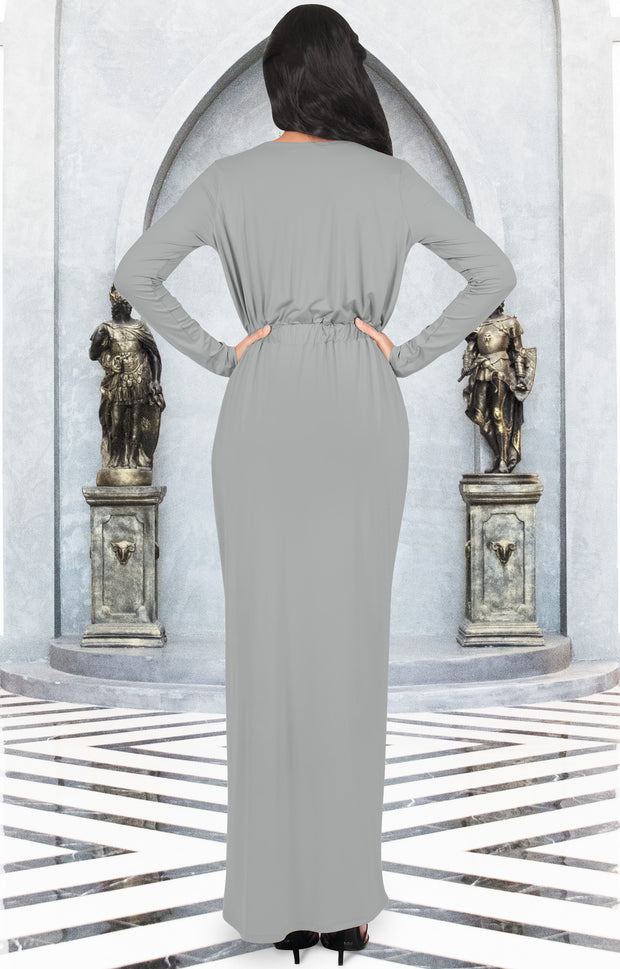 FAITH - Long Sleeve V-neck Fall Winter Elegant Evening Maxi Dress Gown