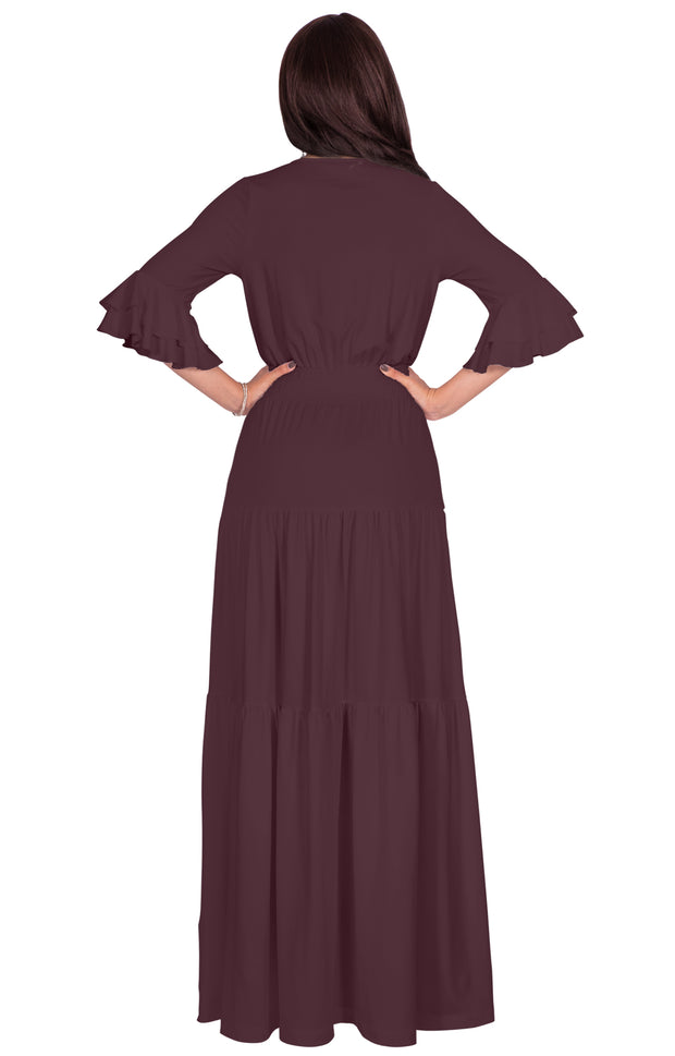 SELENA - Long Half Sleeve Vintage Flowy Casual Peasant Maxi Dress Gown