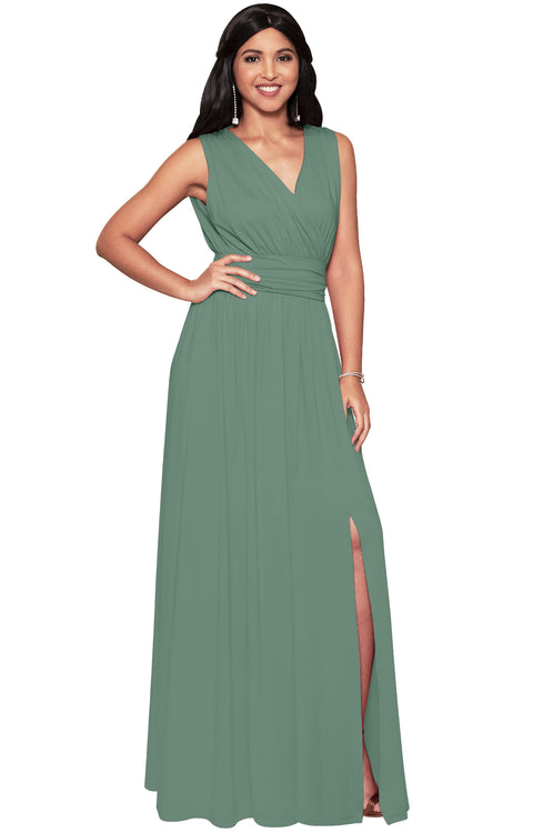 SIA - Sexy Sleeveless Long Slit Bridesmaid Sundress Maxi Dress Gown