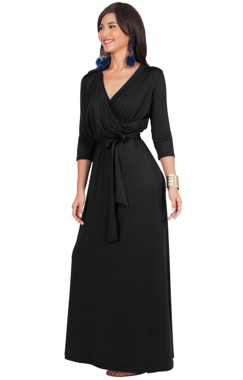 REESE - Long Sleeve Maxi Dress Evening Gown 3/4 Empire Waist V-Neck – GCGme