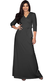 REESE - Long Sleeve Maxi Dress Evening Gown 3/4 Empire Waist V-Neck