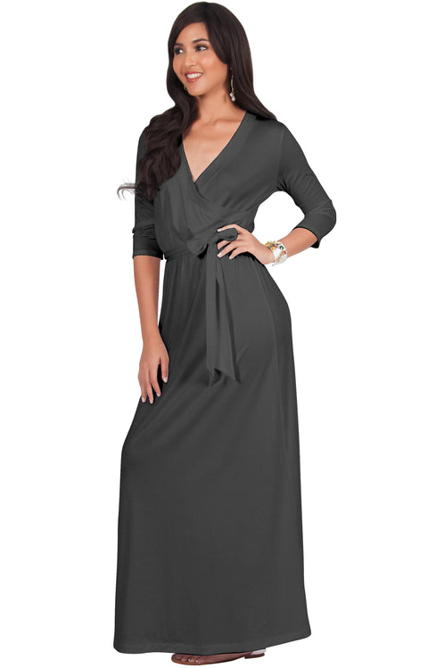 REESE - Long Sleeve Maxi Dress Evening Gown 3/4 Empire Waist V-Neck – GCGme