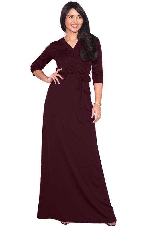 REESE - Long Sleeve Maxi Dress Evening Gown 3/4 Empire Waist V-Neck