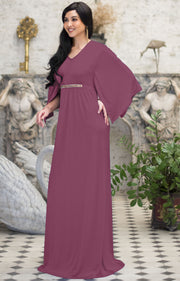LINA - Flutter Sleeve V-neck Flowy Long Evening Kaftan Maxi Dress Gown