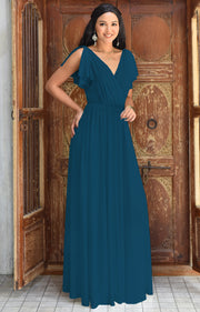 ELLE - Full Floor Flowy Prom Wedding Guest Cocktail Party Maxi Dress