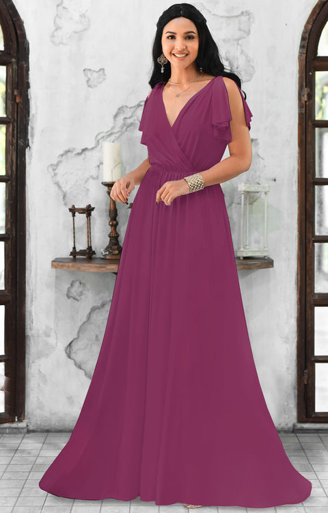 ELLE - Full Floor Flowy Prom Wedding Guest Cocktail Party Maxi Dress