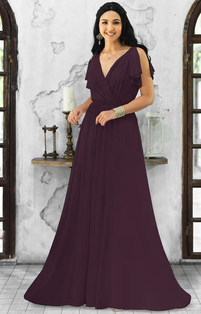 ELLE - Long Wedding Bridesmaid Bridal Formal Evening Gown Maxi Dress - Lavender Purple / 2X Large