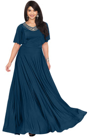 RAVON - Short Ruffle Sleeves Chic Casual Holiday Long Maxi Dress Gown