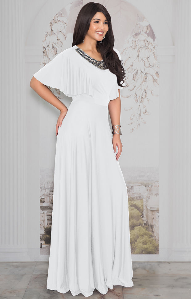 RAVON - Short Ruffle Sleeves Chic Casual Holiday Long Maxi Dress Gown
