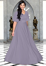 PETUNIA - Long Ruffle Short Sleeve Formal Tall Flowy Maxi Dress Gown