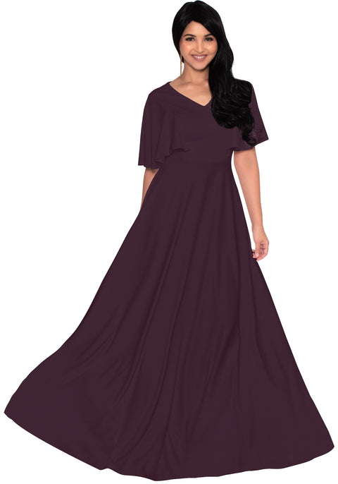 PETUNIA - Long Ruffle Short Sleeve Formal Tall Flowy Maxi Dress Gown