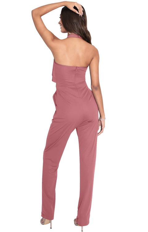 SIERRA - Dressy Sexy Long Halter Cocktail Pantsuit Jumpsuit