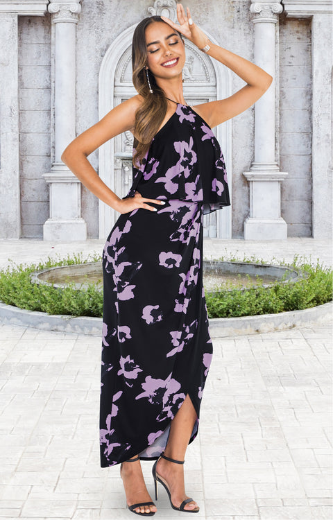 AVERY - Sexy Halter High Low Floral Print Cocktail Maxi Dress