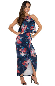 ABIGAIL - Sexy Halter Summer Floral Print Cocktail Maxi Dress