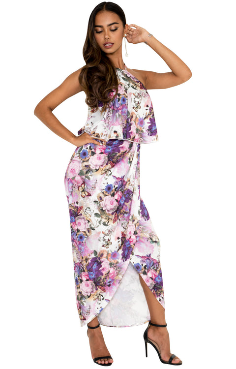 ABIGAIL - Sexy Halter Summer Floral Print Cocktail Maxi Dress