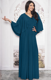 HANNAH - Elegant Batwing Cape Sleeves Cocktail Evening Maxi Dress Gown