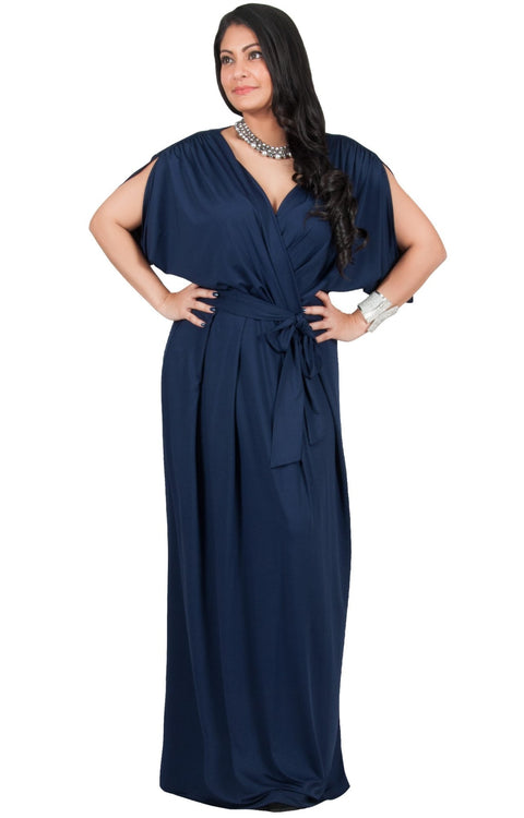 Adelyn & Vivian Plus Size Batwing Sleeve Cocktail Elegant Maxi Dress - Dark Navy Blue / Extra Large