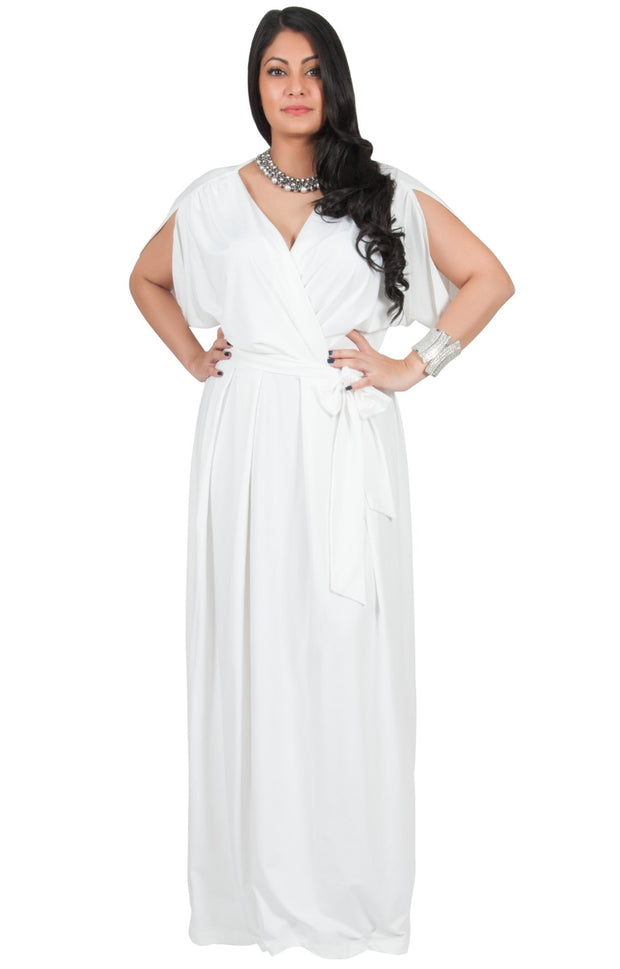 Adelyn & Vivian Plus Size Batwing Sleeve Cocktail Elegant Maxi Dress - White / 2X Large