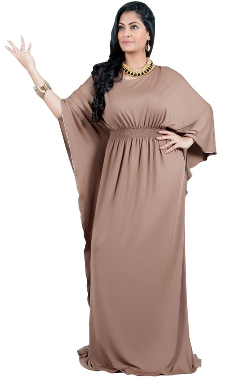 Adelyn & Vivian Plus Size Kaftan Half Sleeve Long Maxi Dress - Brown Latte / Extra Large