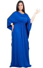 Adelyn & Vivian Plus Size Kaftan Half Sleeve Long Maxi Dress - Cobalt Royal Blue / Extra Large