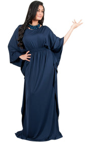 Adelyn & Vivian Plus Size Kaftan Half Sleeve Long Maxi Dress - Dark Navy Blue / Extra Large