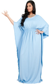 Adelyn & Vivian Plus Size Kaftan Half Sleeve Long Maxi Dress - Sky Baby Light Blue / 2X Large
