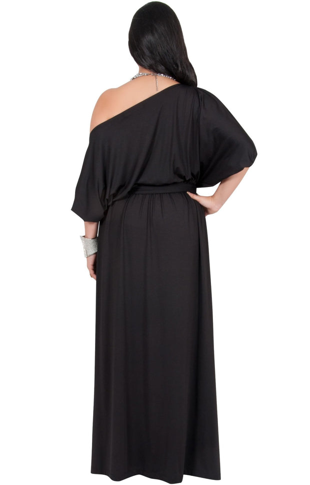 Adelyn & Vivian Plus Size Maxi Dress 3/4 Sleeve One Shoulder Formal