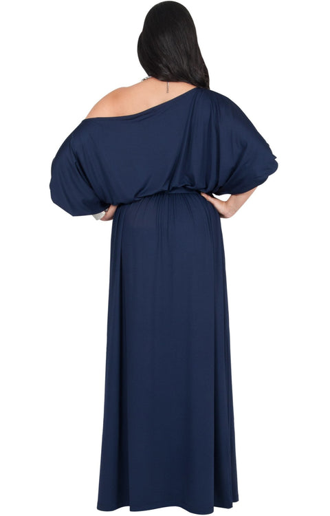 Adelyn & Vivian Plus Size Maxi Dress 3/4 Sleeve One Shoulder Formal