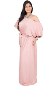Adelyn & Vivian Plus Size Maxi Dress 3/4 Sleeve One Shoulder Formal - Baby Light Pink / 2X Large