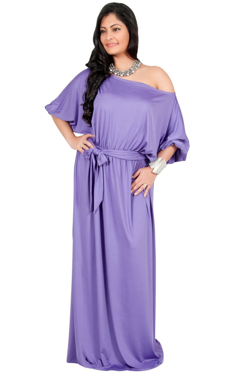 Adelyn & Vivian Plus Size Maxi Dress 3/4 Sleeve One Shoulder Formal - Violet Light Purple / 2X Large